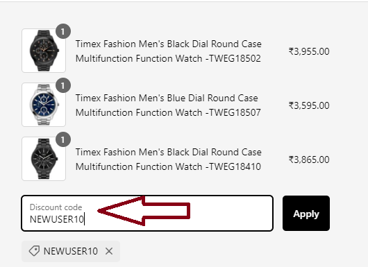 Screenshot of tested coupon for Timex