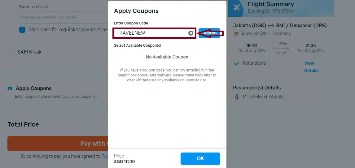 Screenshot of tested coupon for Traveloka