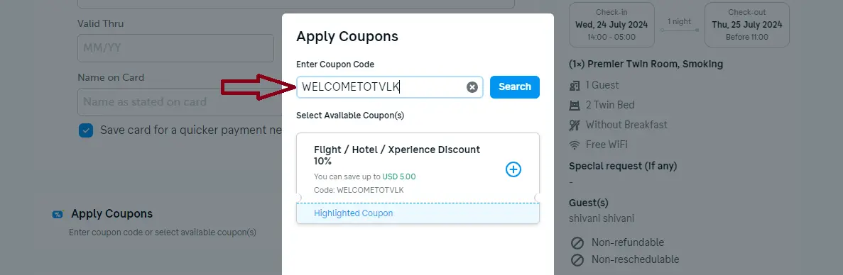 Screenshot of tested coupon for Traveloka