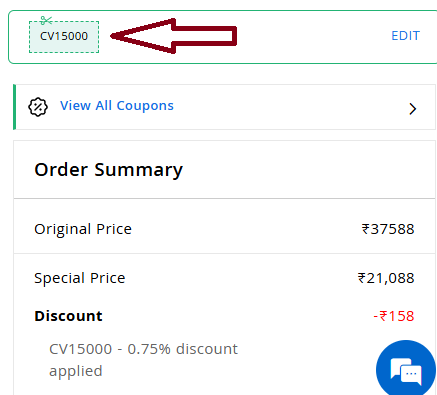 Screenshot of tested coupon for Tyresnmore