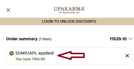 Screenshot of tested coupon for Upakarma