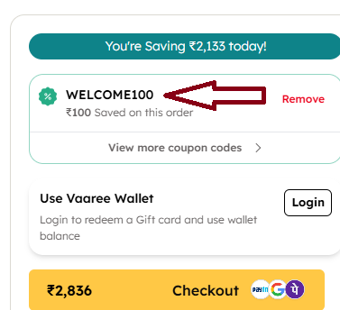 Screenshot of tested coupon for Vaaree