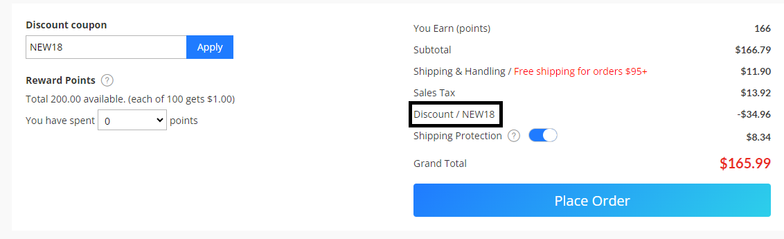 Screenshot of tested coupon for Vapesourcing