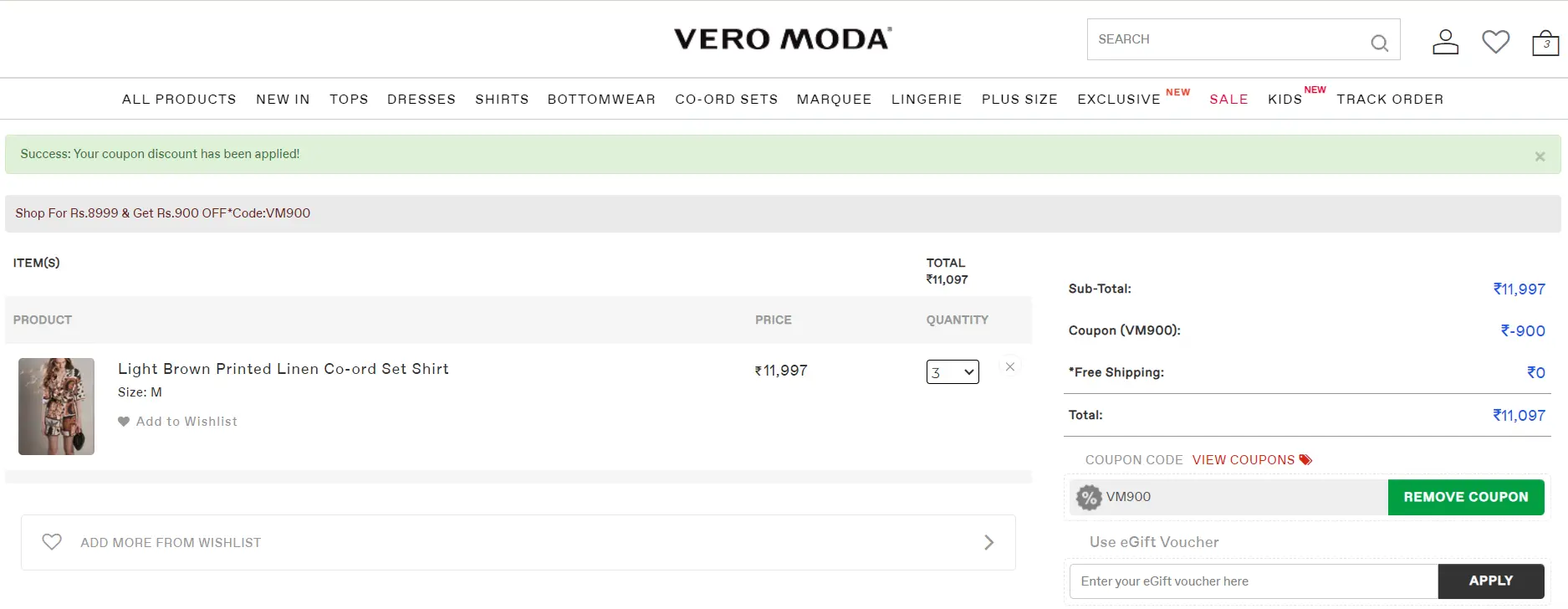 Screenshot of tested coupon for Veromoda