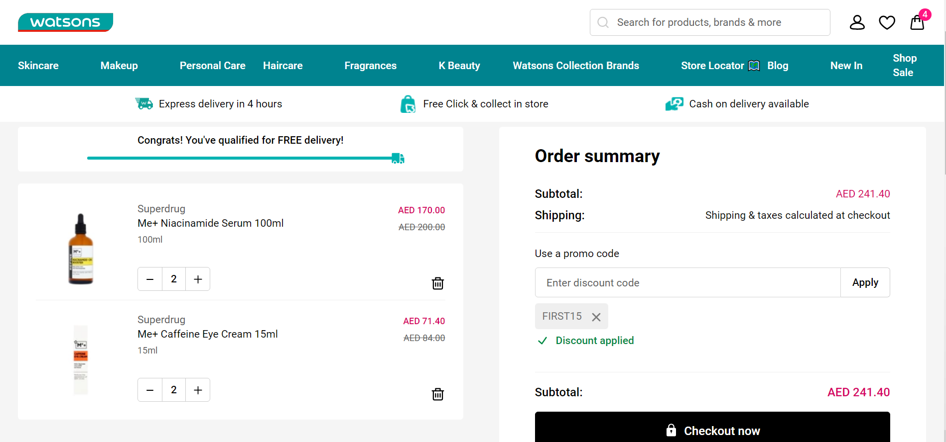 Screenshot of tested coupon for Watsons