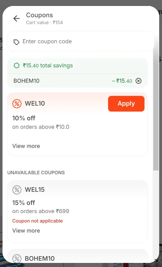 Screenshot of tested coupon for Wellify