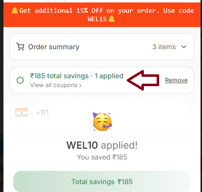 Screenshot of tested coupon for Wellify