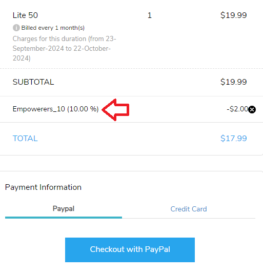 Screenshot of tested coupon for Yaballe