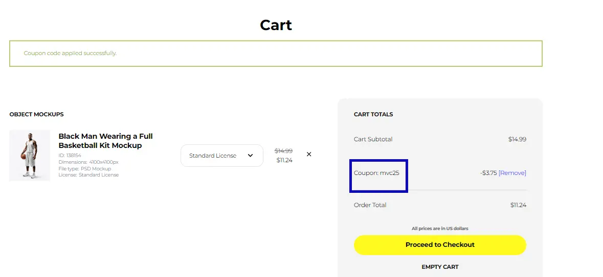 Screenshot of tested coupon for Yellow Images