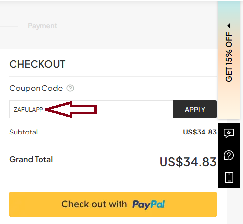 Screenshot of tested coupon for Zaful