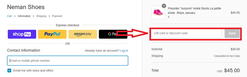 How to use neman shoes coupon code?