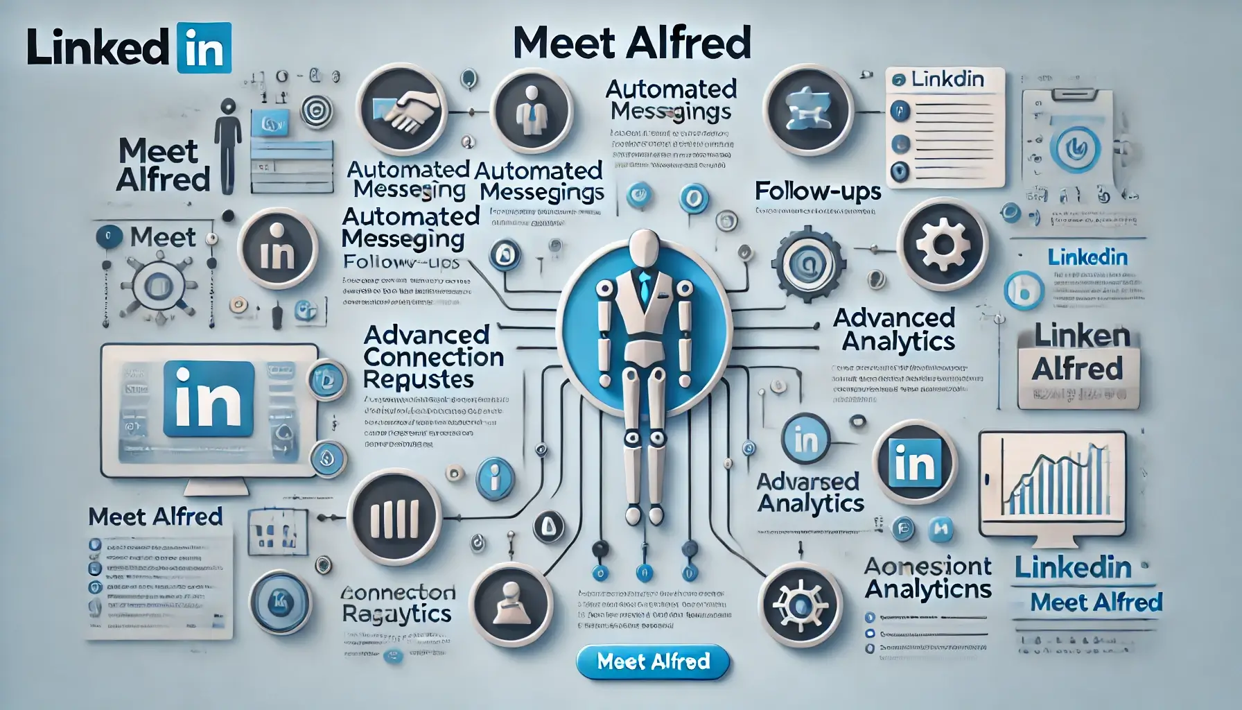 Infographic showcasing the features of Meet Alfred