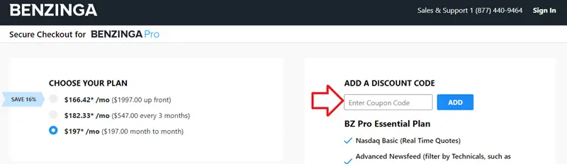 Benzinga Pro Coupon