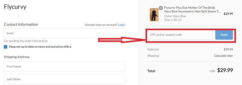 how to use flycurvy coupon code?