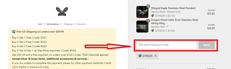 how to use gthic coupon code 