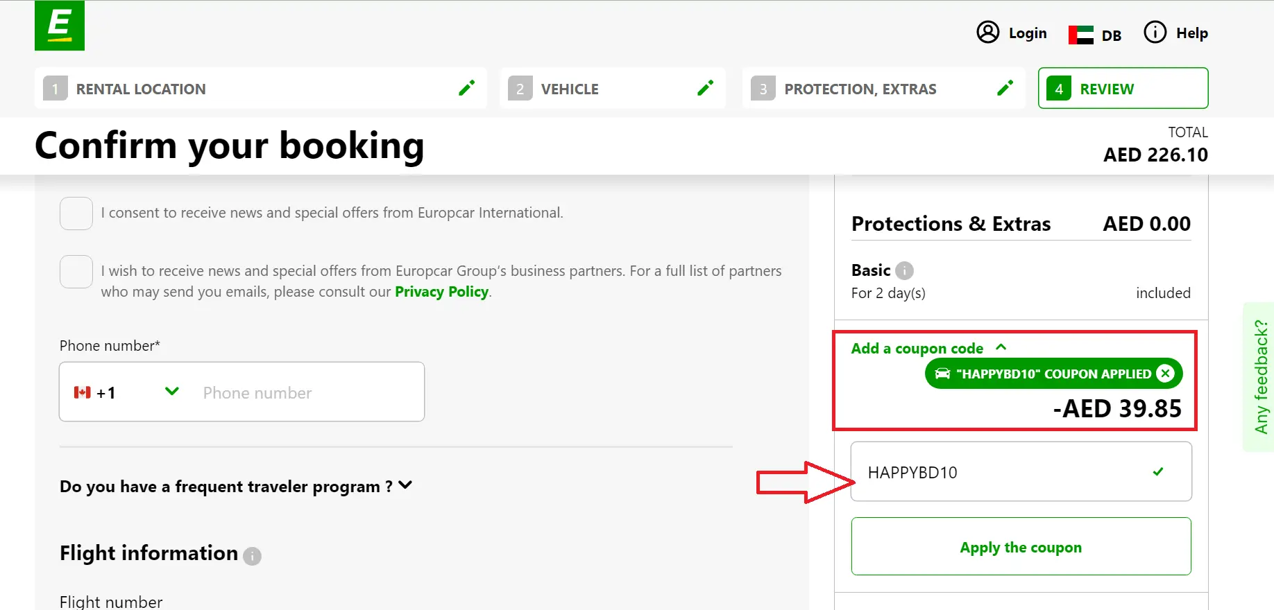 how to use europcar coupon code